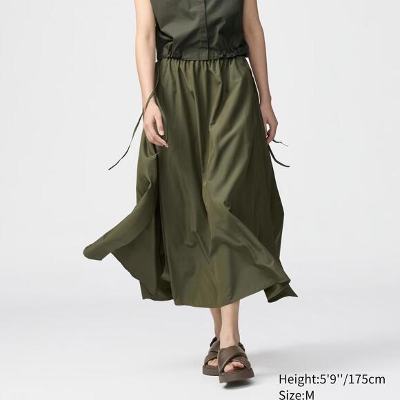 Uniqlo C Gather Long Slit Maxi Skirt Olive Green NWT XS - Picture 1 of 2